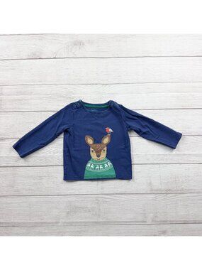 Baby Boden Navy Blue Long Sleeve Top Deer Appliqué 12-18 Months